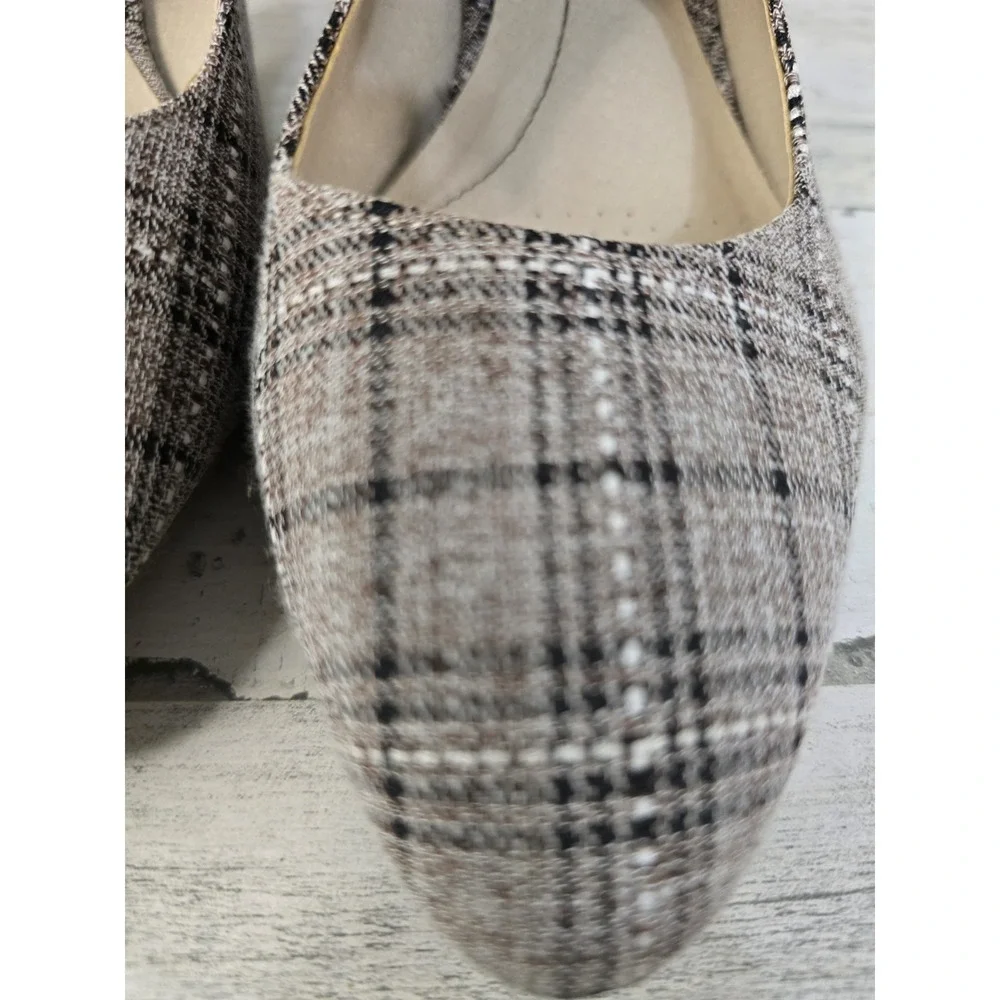 LifeStride Giovanna 2 Grey Plaid Pumps Women's 9.5M Pointed Toe Heels Zippers
